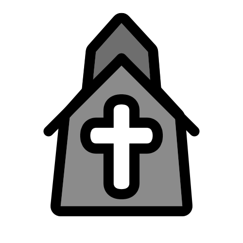 a grey church shape with a white cross on it